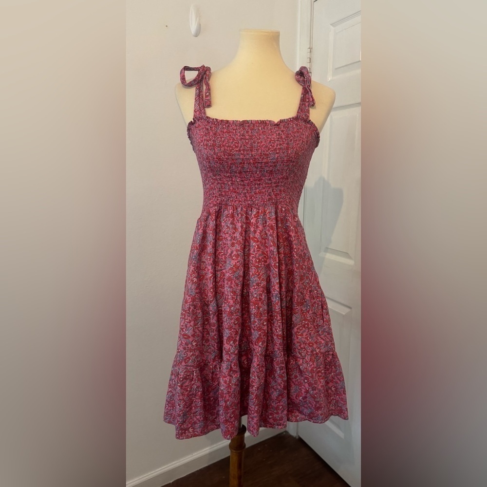 Xirena Pink Flora Lori Dress Smocked Tie Straps Babydoll Square Neck Boho Large